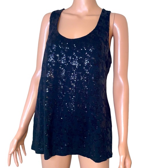 Halogen brand black sequined/sparkly tank top blouse SZ L - Picture 1 of 9